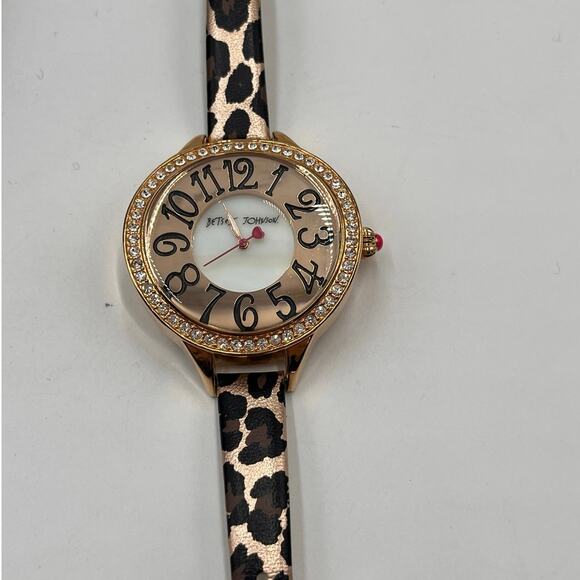 Betsey Johnson Women's Leopard-Print Leather Strap Pave 32mm BJO0251-01 Watch
